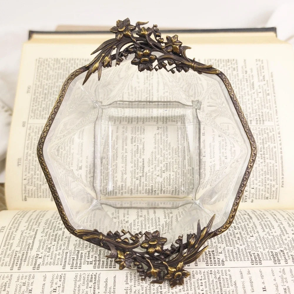 Vintage Candy Dish with Ornate Handles, Decorative Cache Bowl, Trinket Dish